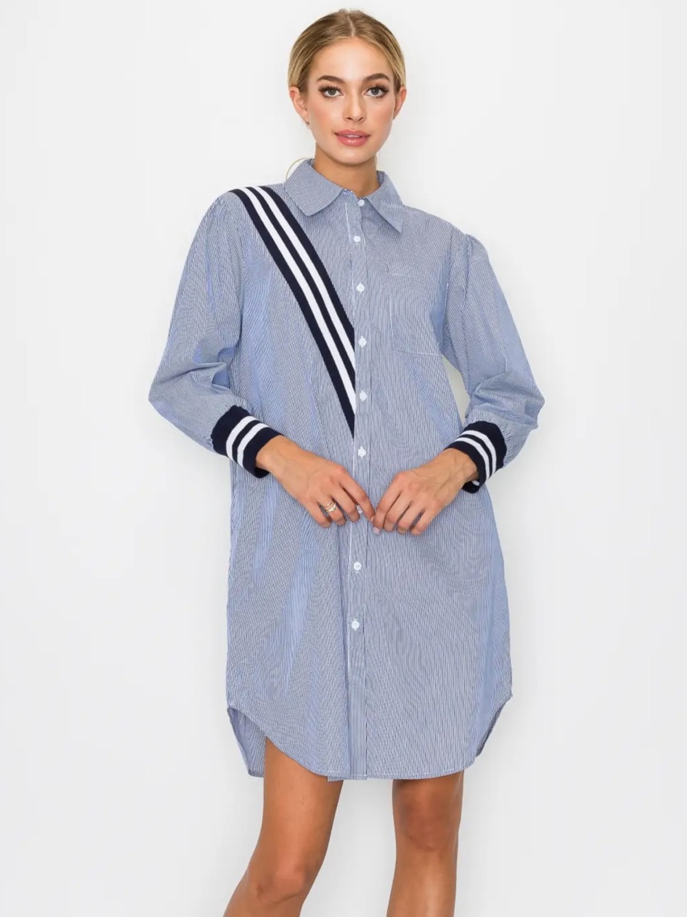 JOH Preppy Cotton Shirt Mini Dress  In Blue Stripe (B)